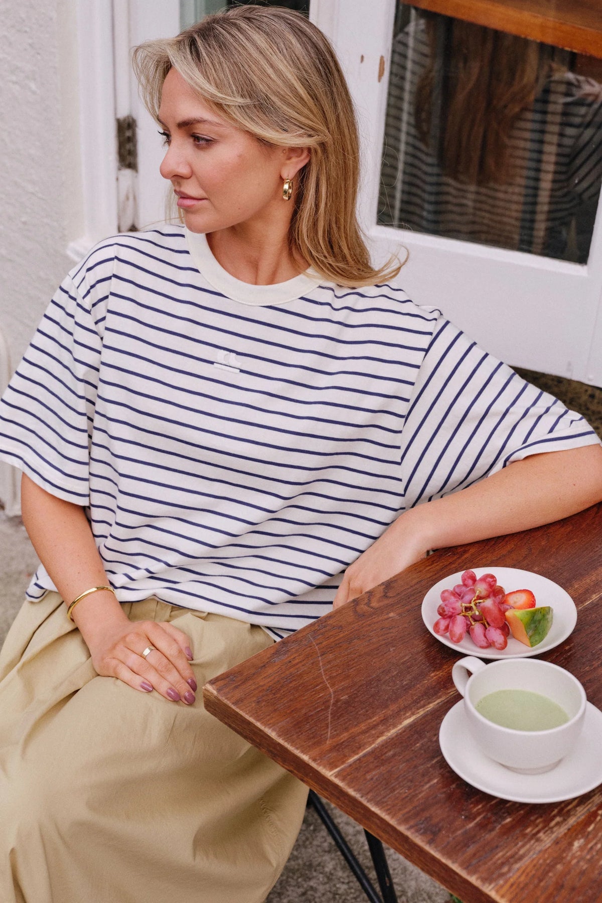 Phoebe Premium Tee | Milk & Blue Stripe