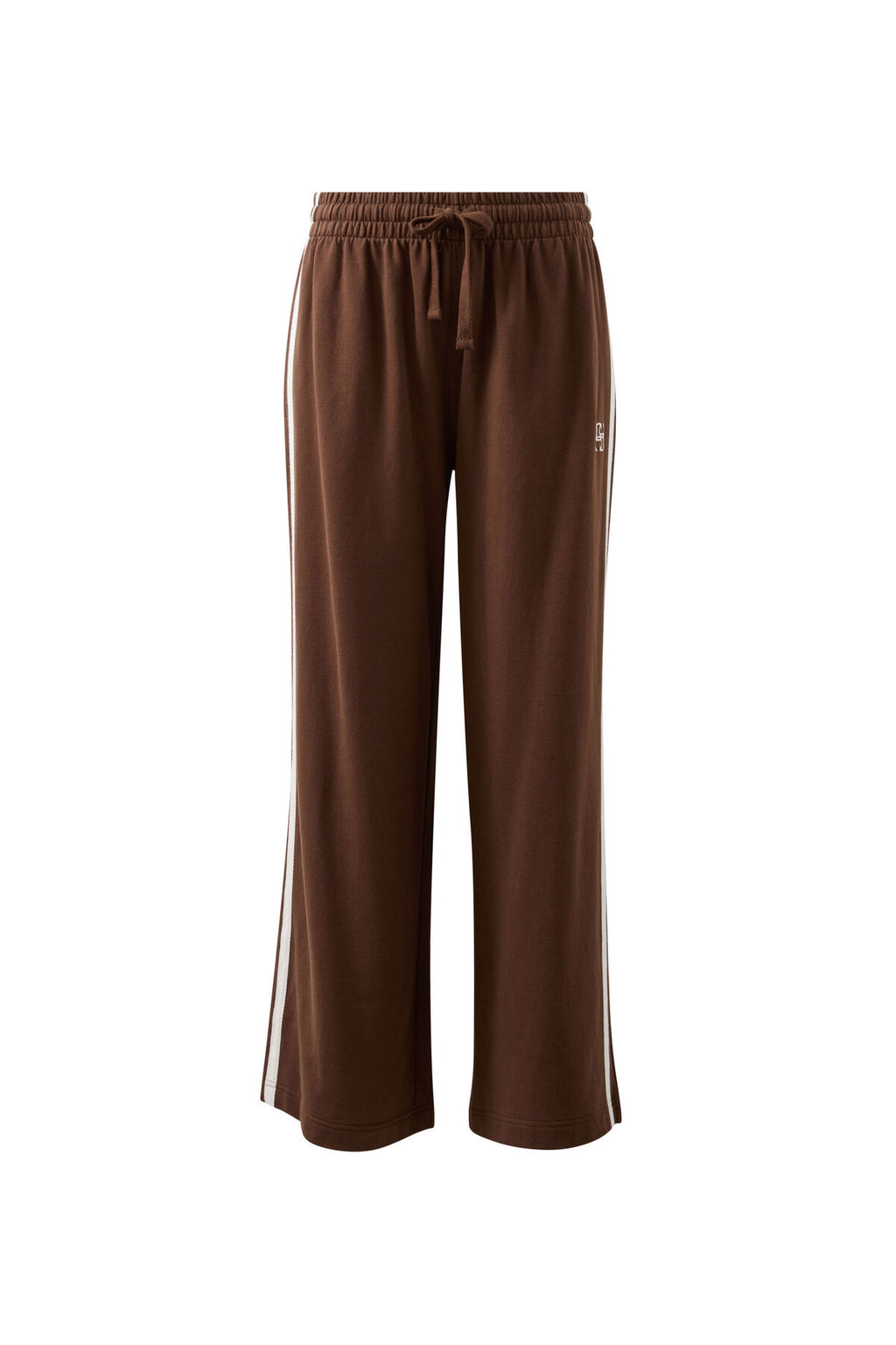Gigi Wide Leg Terry Trackpant | Choc Side Stripe