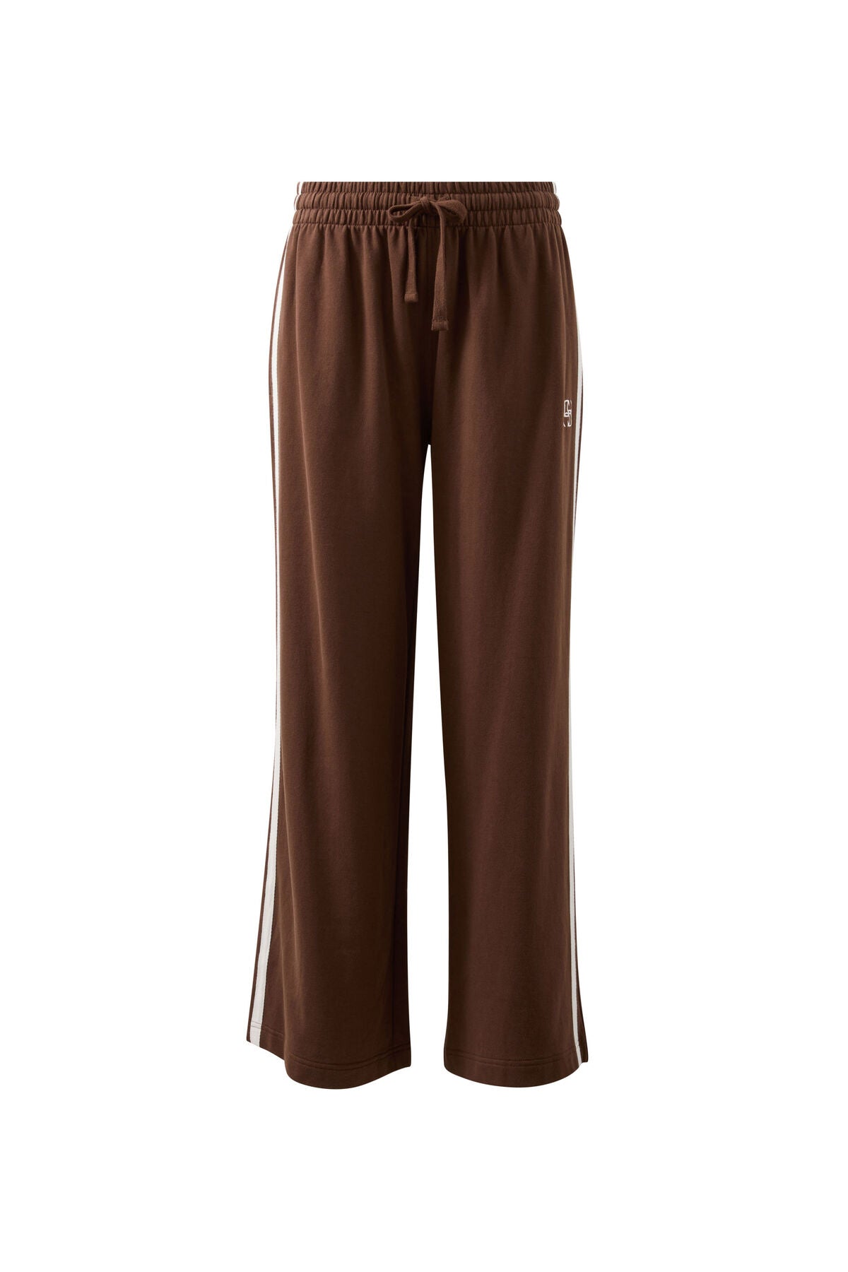 Gigi Wide Leg Terry Trackpant | Choc Side Stripe