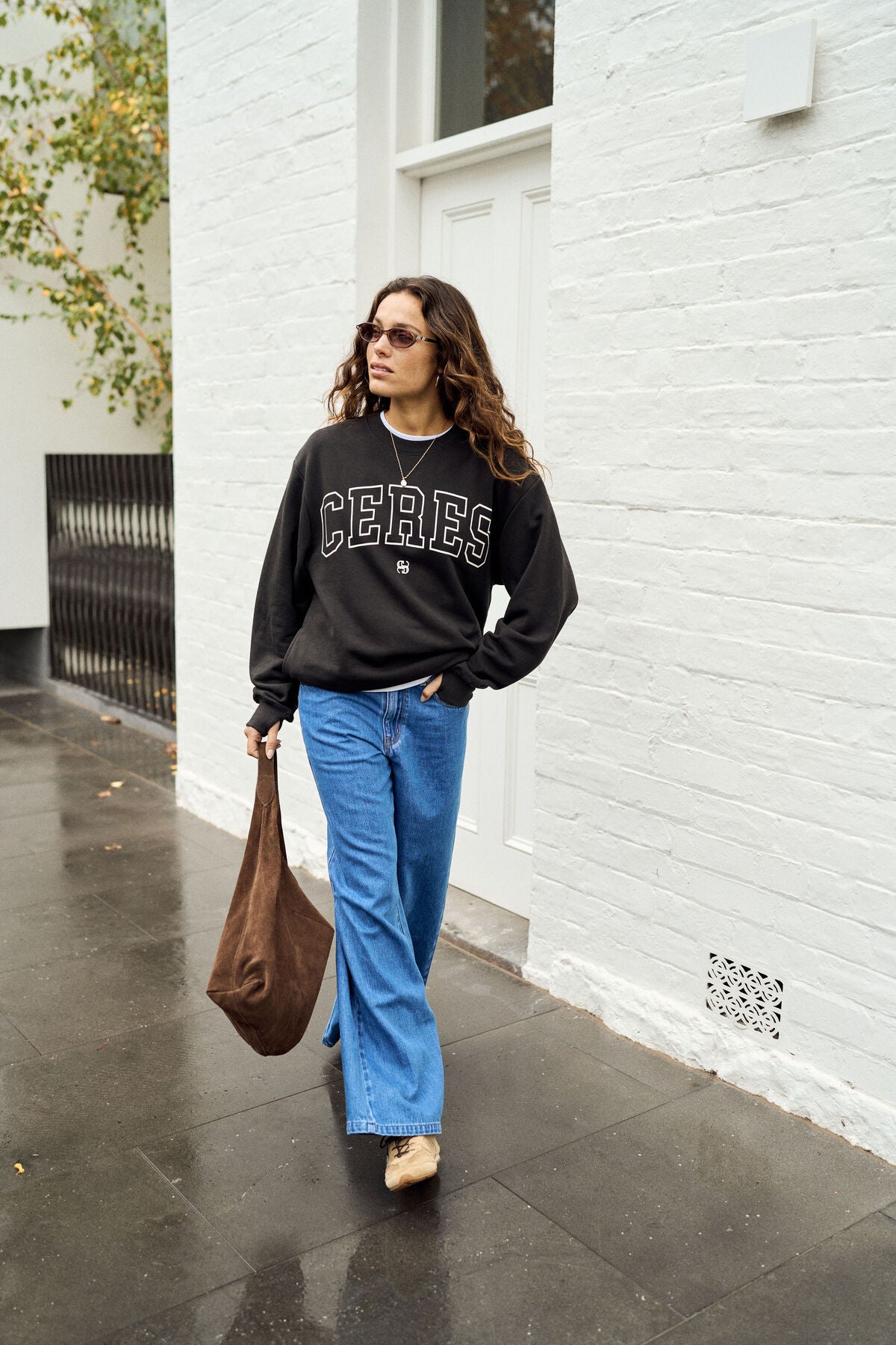 Isla Oversized Slouchy Crew | Phantom & White