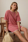 Fia Stripe Knit Mini Dress | Fiery Red Ecru Stripe