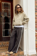 Gigi Wide Leg Terry Trackpant | Phantom & White