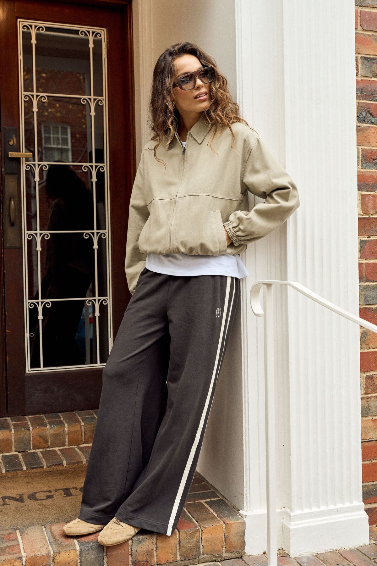 Gigi Wide Leg Terry Trackpant | Phantom & White