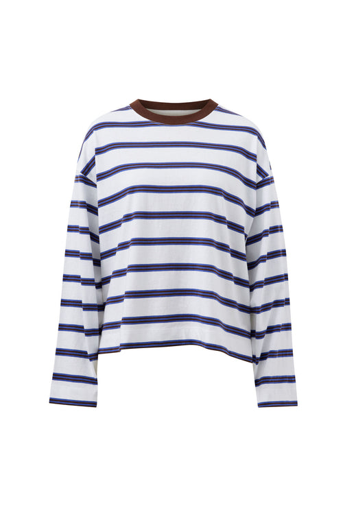 Beau Long Sleeve | White & polo choc stripe