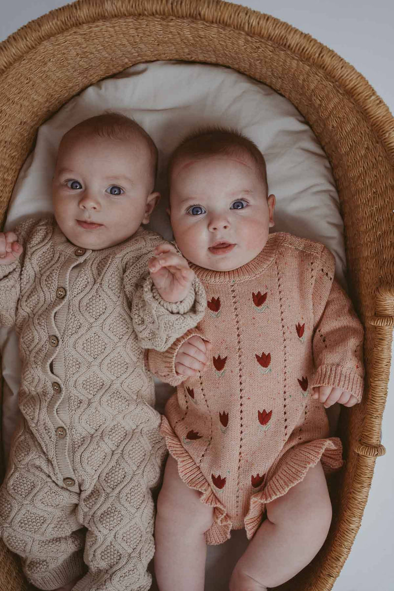 Cotton Pointelle Knit Romper | Sherbet Tulip: 6-12M