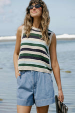 Billie Pleat Front Short | Mid Blue Wash