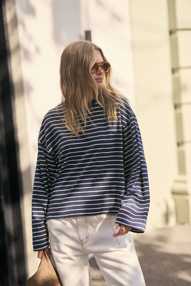 Beau Long Sleeve | Navy/Marshmallow Stripe