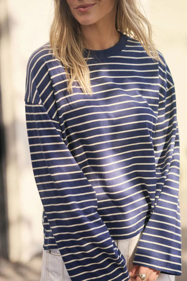 Beau Long Sleeve | Navy/Marshmallow Stripe