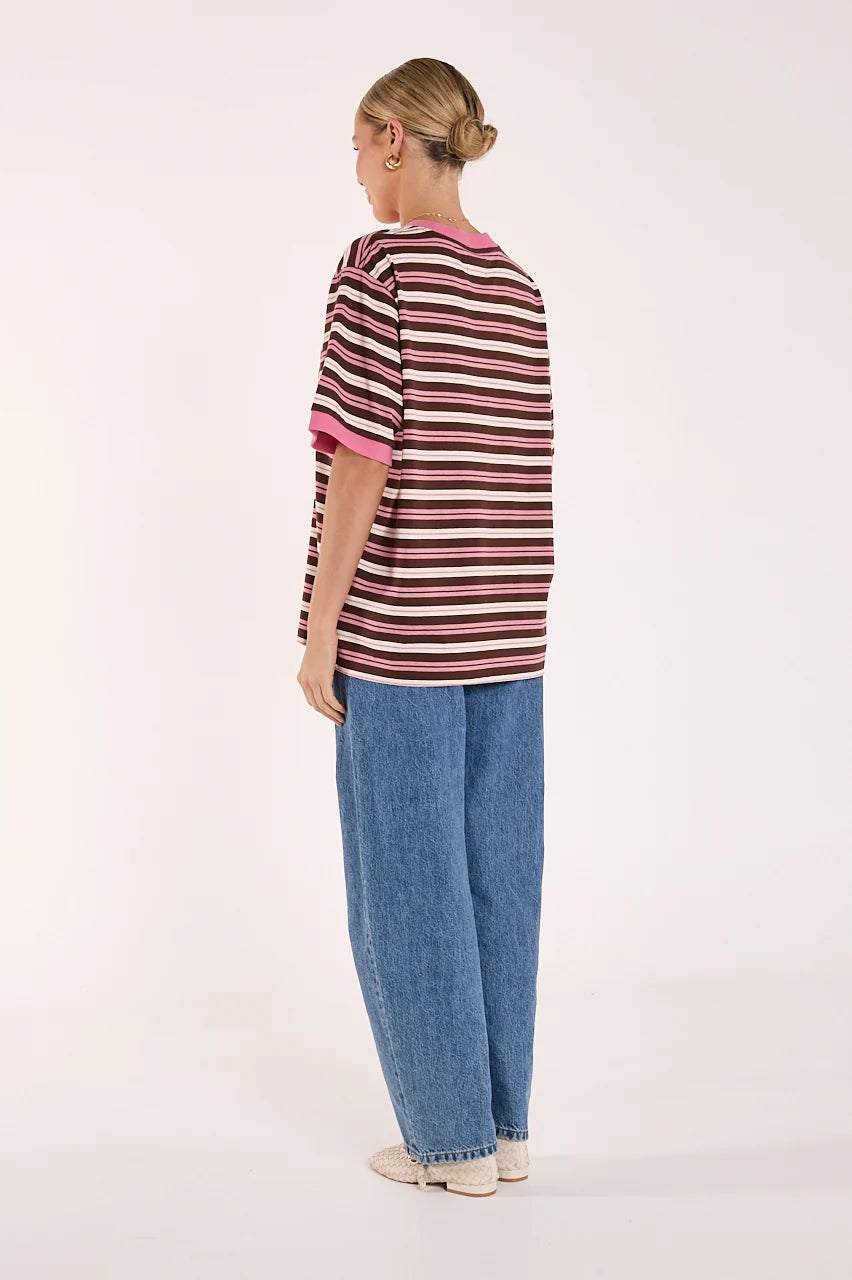 {PREORDER} Ringer Stripe Tee | Musk Choc Stripe