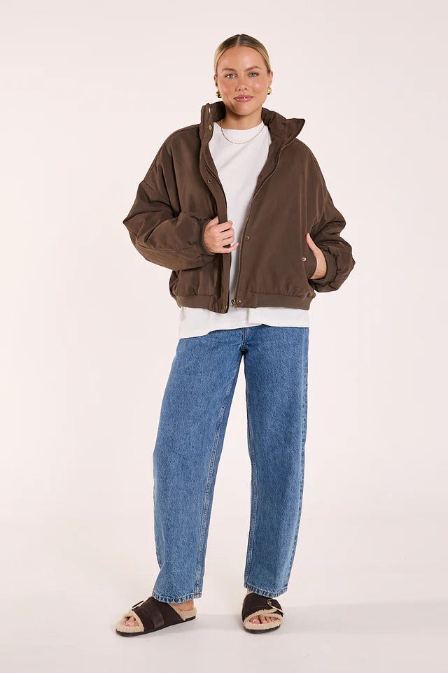 Asher Funnel Neck Jacket - Chocolate