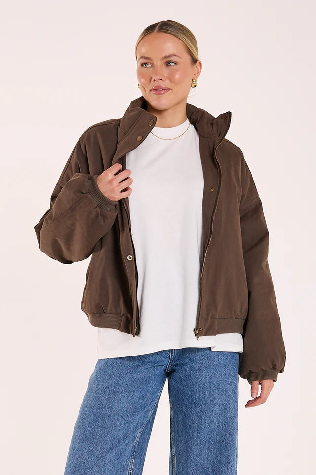Asher Funnel Neck Jacket - Chocolate