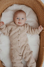 Textured Cotton Knit  Romper | Ecru Diamond
