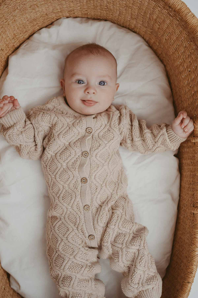 Textured Cotton Knit  Romper | Ecru Diamond