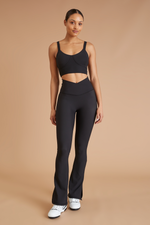 Eco Rib V-Waist Split Flare Black