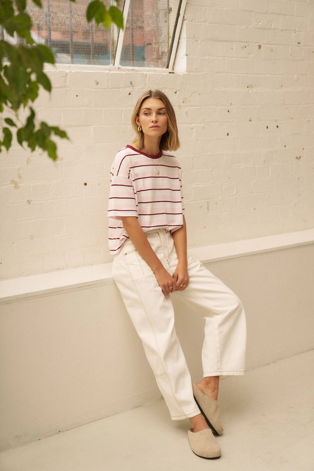Brea Boxy Tee | Pink & Mulburry Stripe