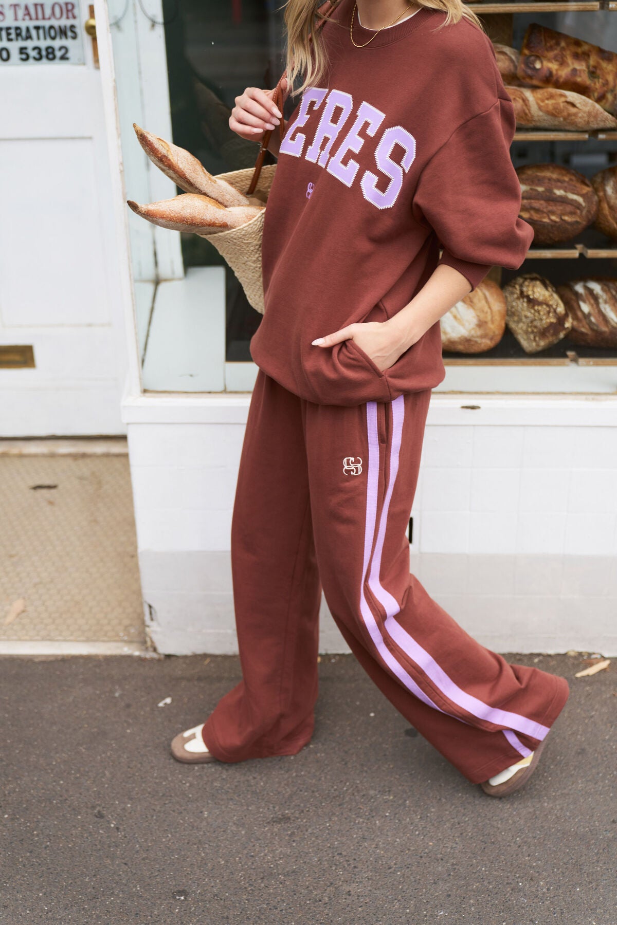 Gigi Wide Leg Terry Trackpant | Burnt Toffee