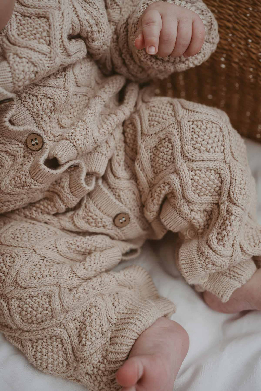 Textured Cotton Knit  Romper | Ecru Diamond