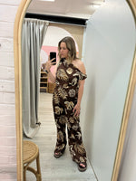Brown Mermaid Palm Off Shoulder Pant Set
