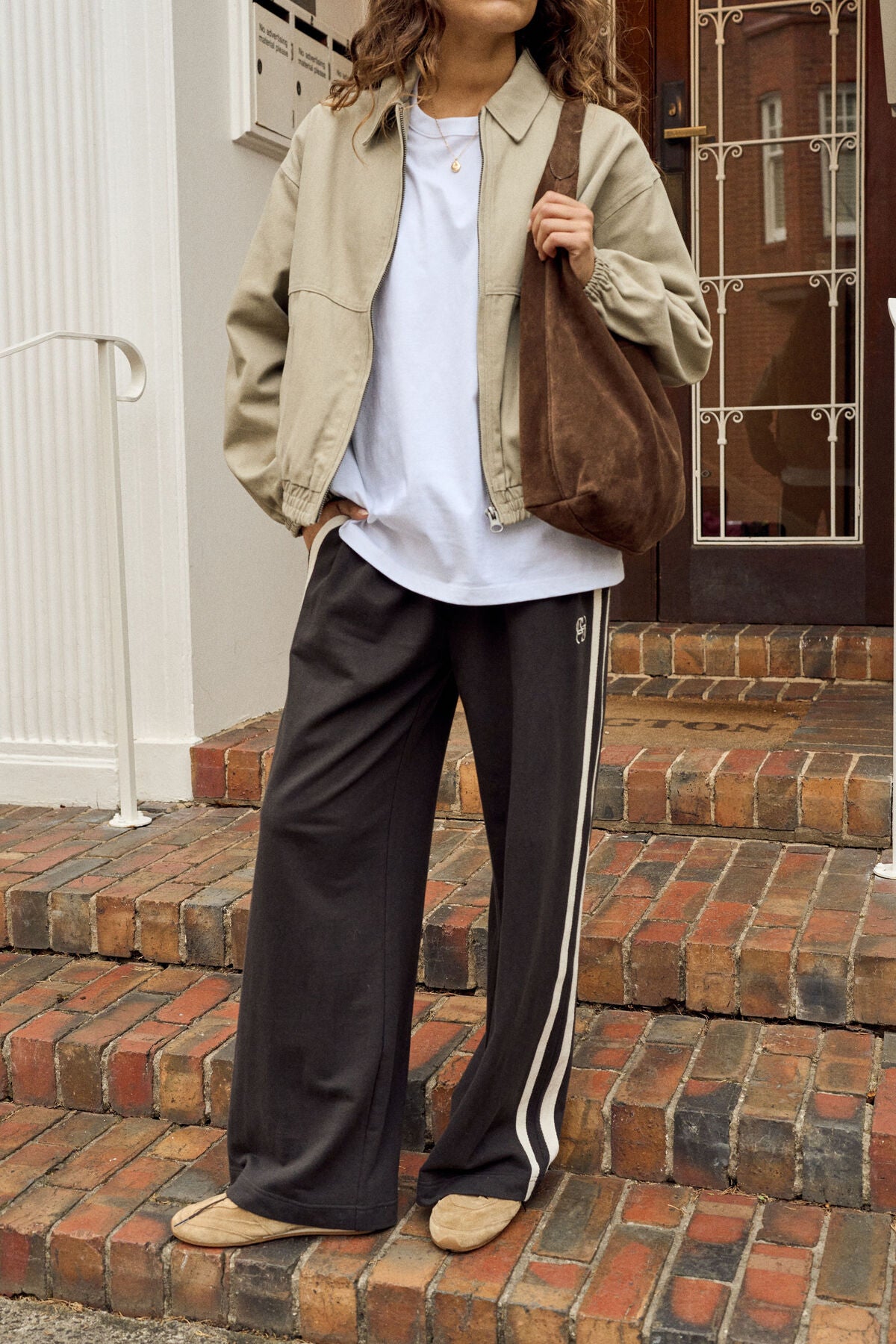 Gigi Wide Leg Terry Trackpant | Phantom & White