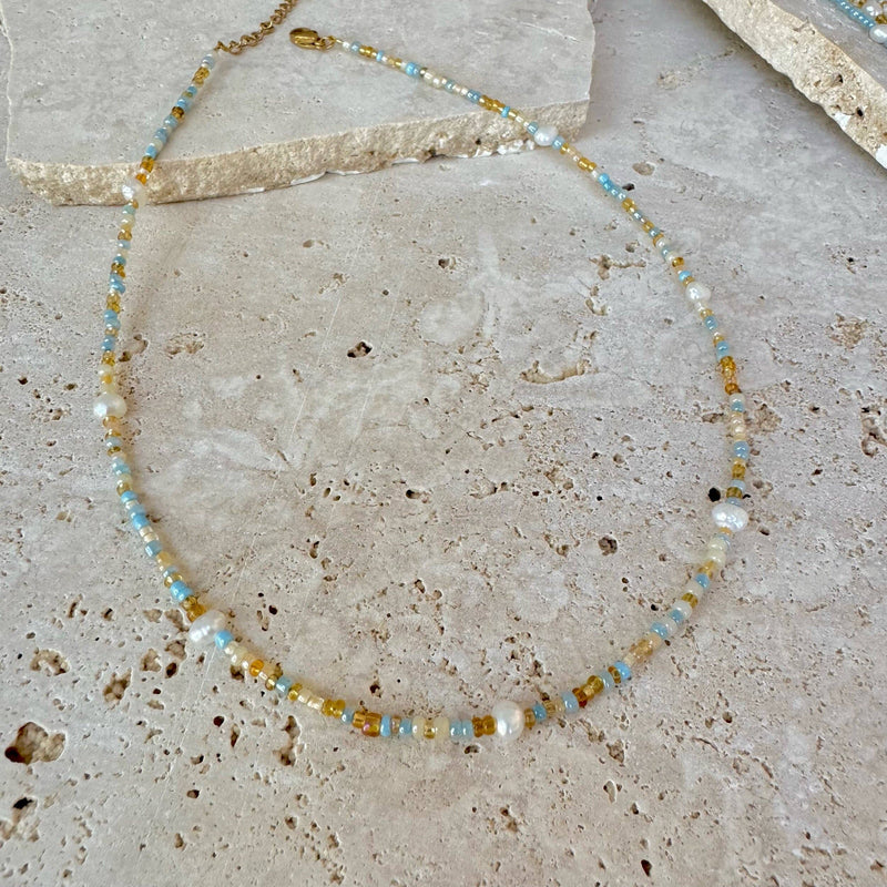 Mile - Necklace : Gold Stainless Steel / Pearly White / Adult Necklace 40-45cm