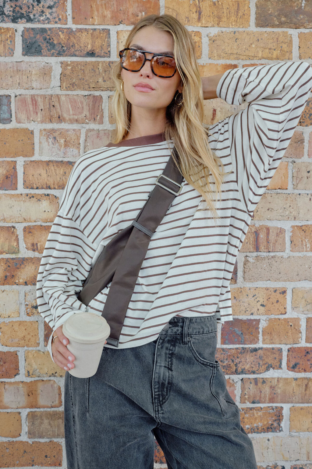 Beau Long Sleeve Tee | Brown Stripe