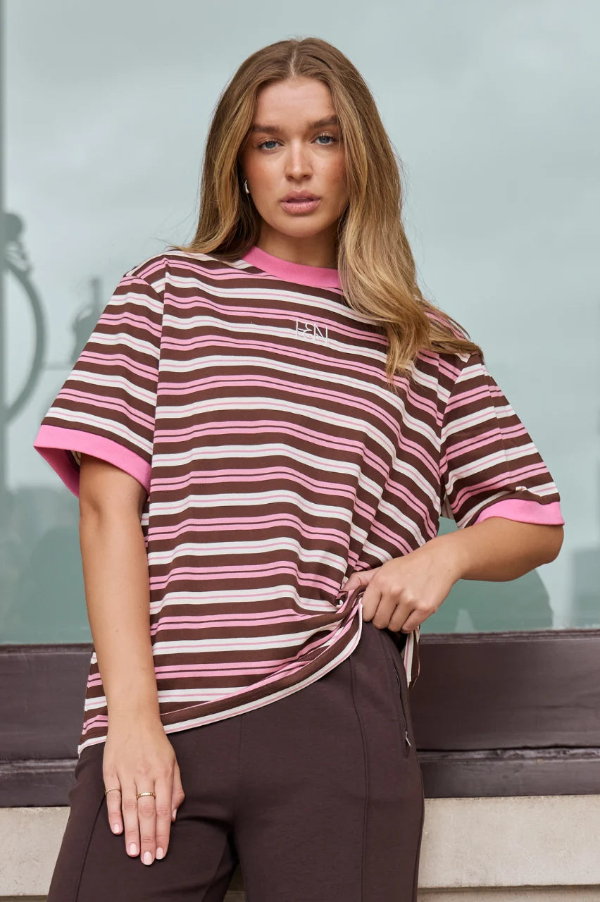 {PREORDER} Ringer Stripe Tee | Musk Choc Stripe