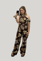 Brown Mermaid Palm Off Shoulder Pant Set