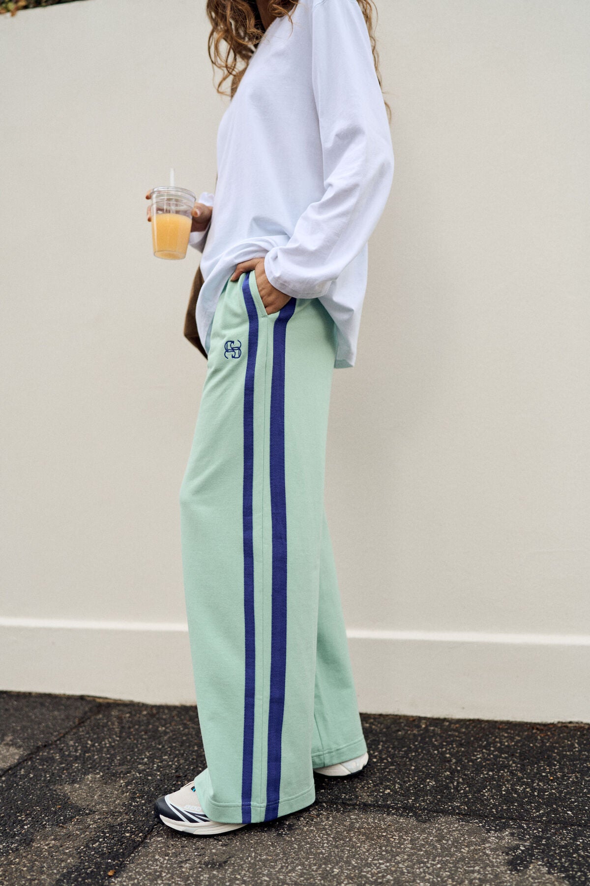 Gigi Wide Leg Terry Trackpant |Seafoam & Polo Blue