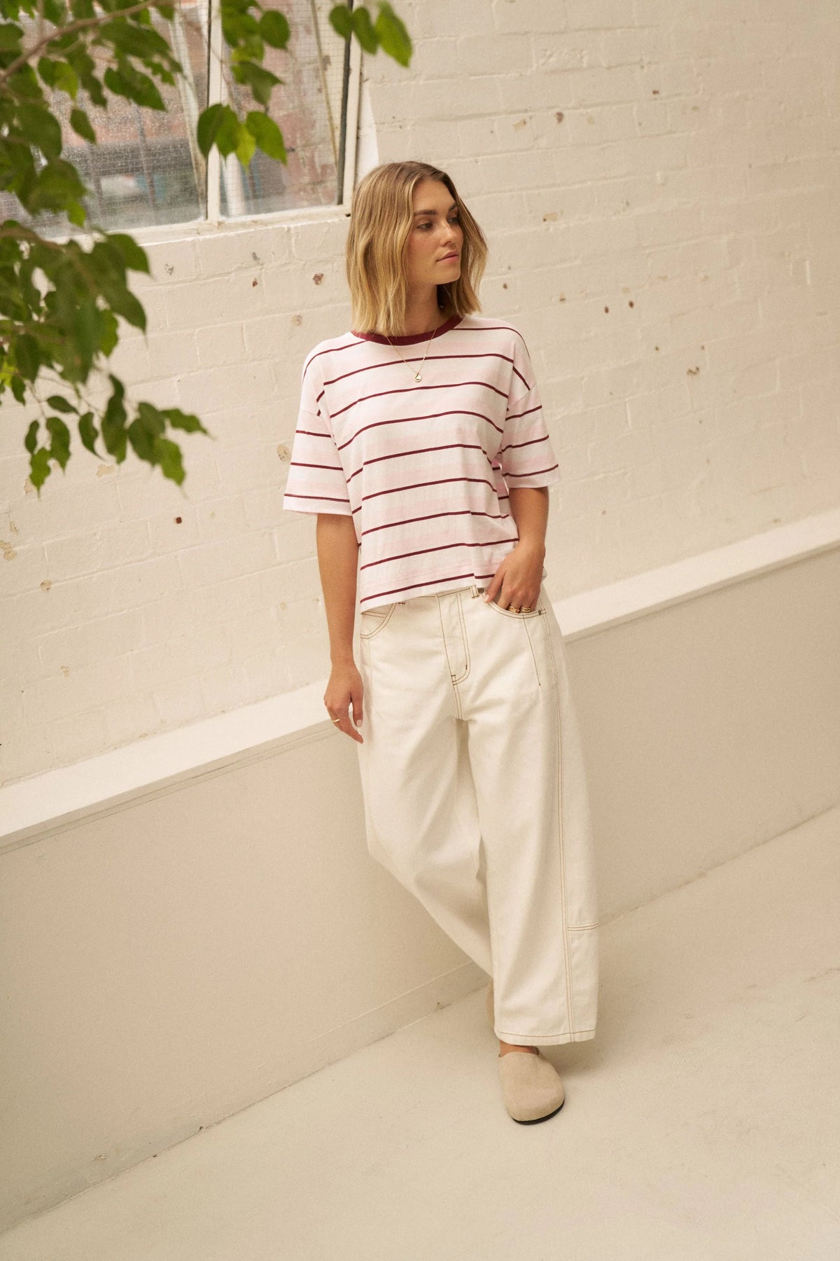 Brea Boxy Tee | Pink & Mulburry Stripe
