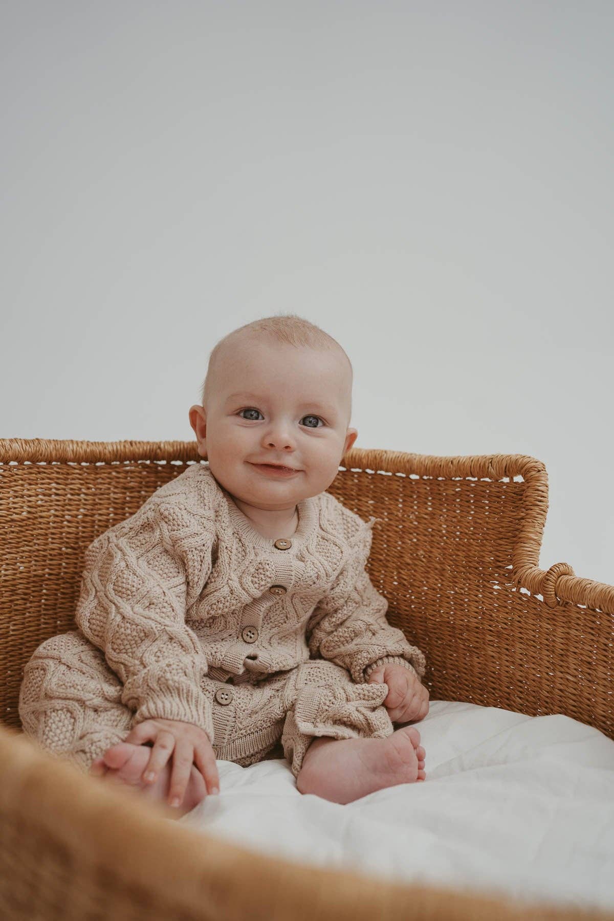 Textured Cotton Knit  Romper | Ecru Diamond