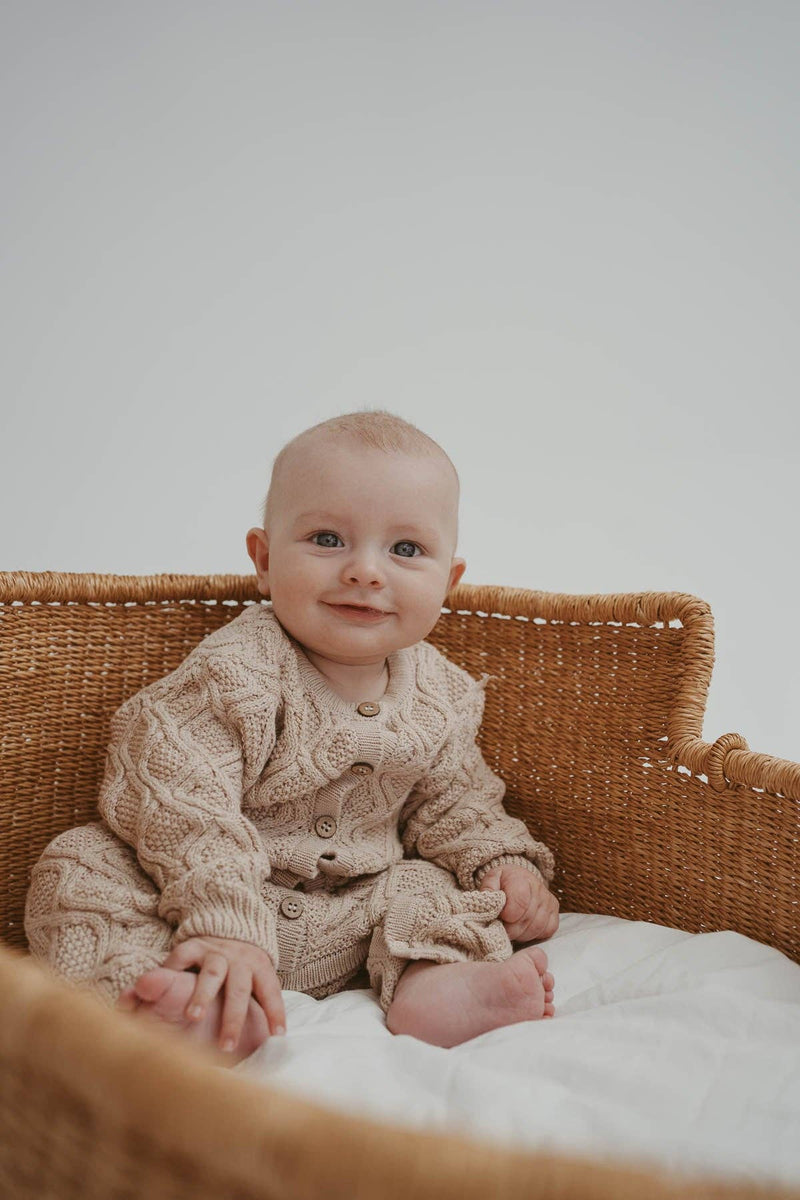 Textured Cotton Knit  Romper | Ecru Diamond