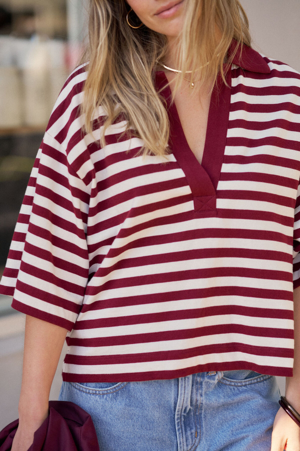 Arlie Short Sleeve Rugby | Burgundy & Milk