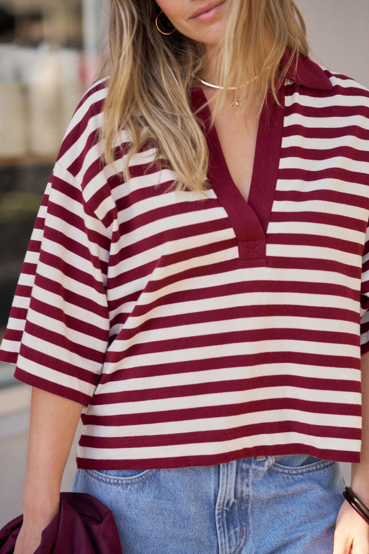 Arlie Short Sleeve Rugby | Burgundy & Milk