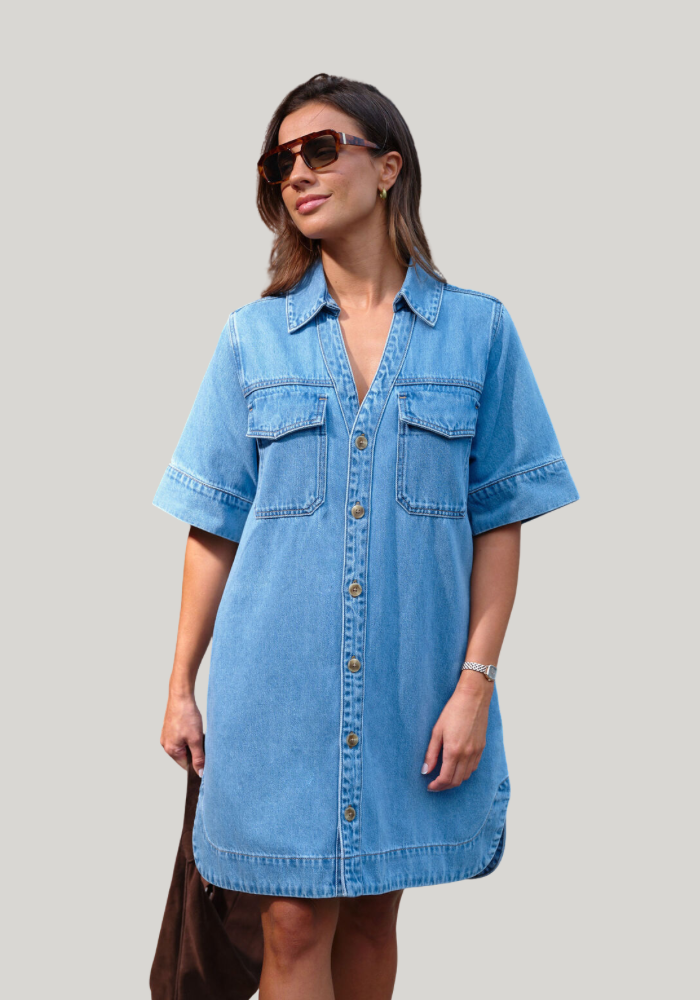 Sammy Relaxed Shirt Dress - Vintage Blue