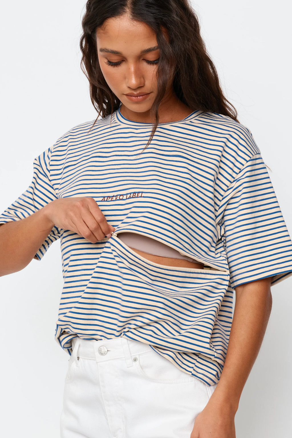 Label Stripe Panel Tee - Cobalt | Cream | Mulberry