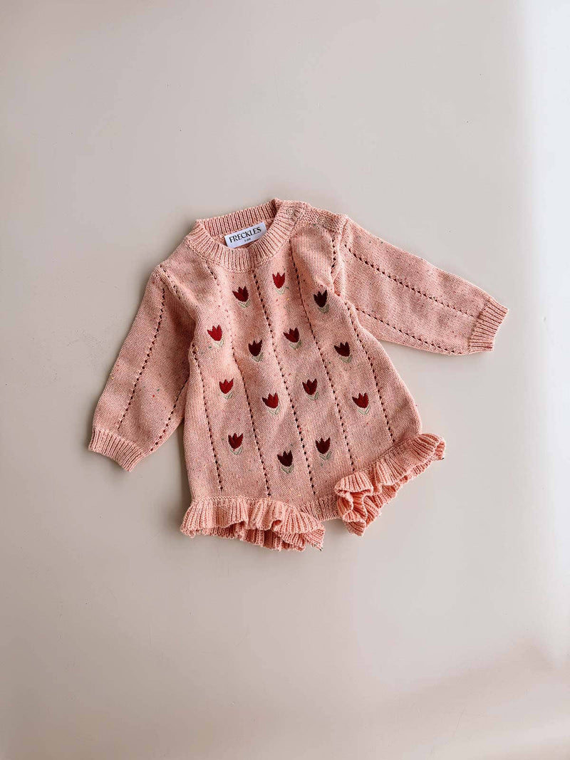 Cotton Pointelle Knit Romper | Sherbet Tulip: 6-12M