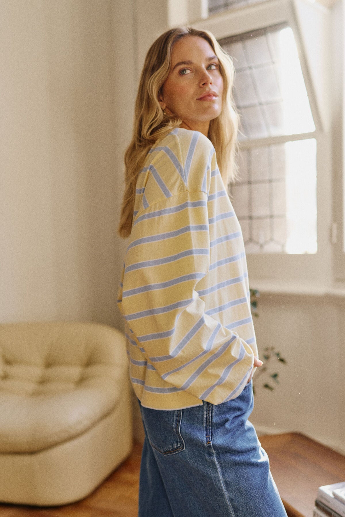 Beau Long Sleeve | Butter & China Blue Stripe