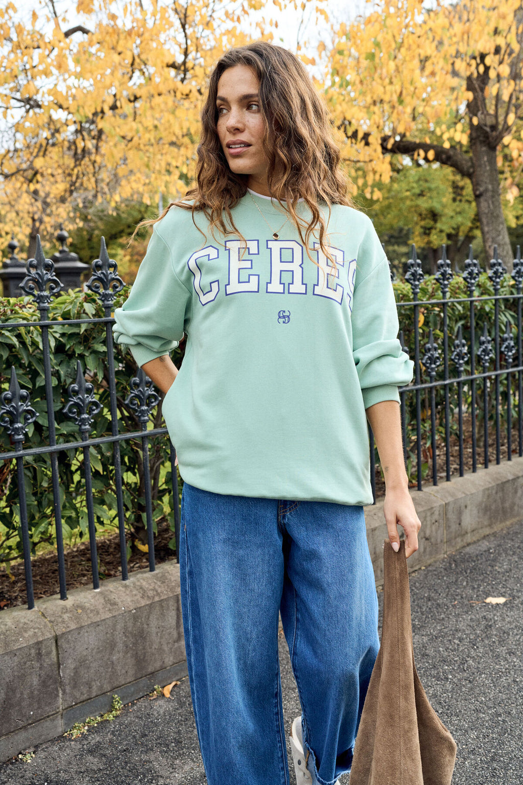 Isla Oversized Slouchy Crew | Seafoam & Polo Blue