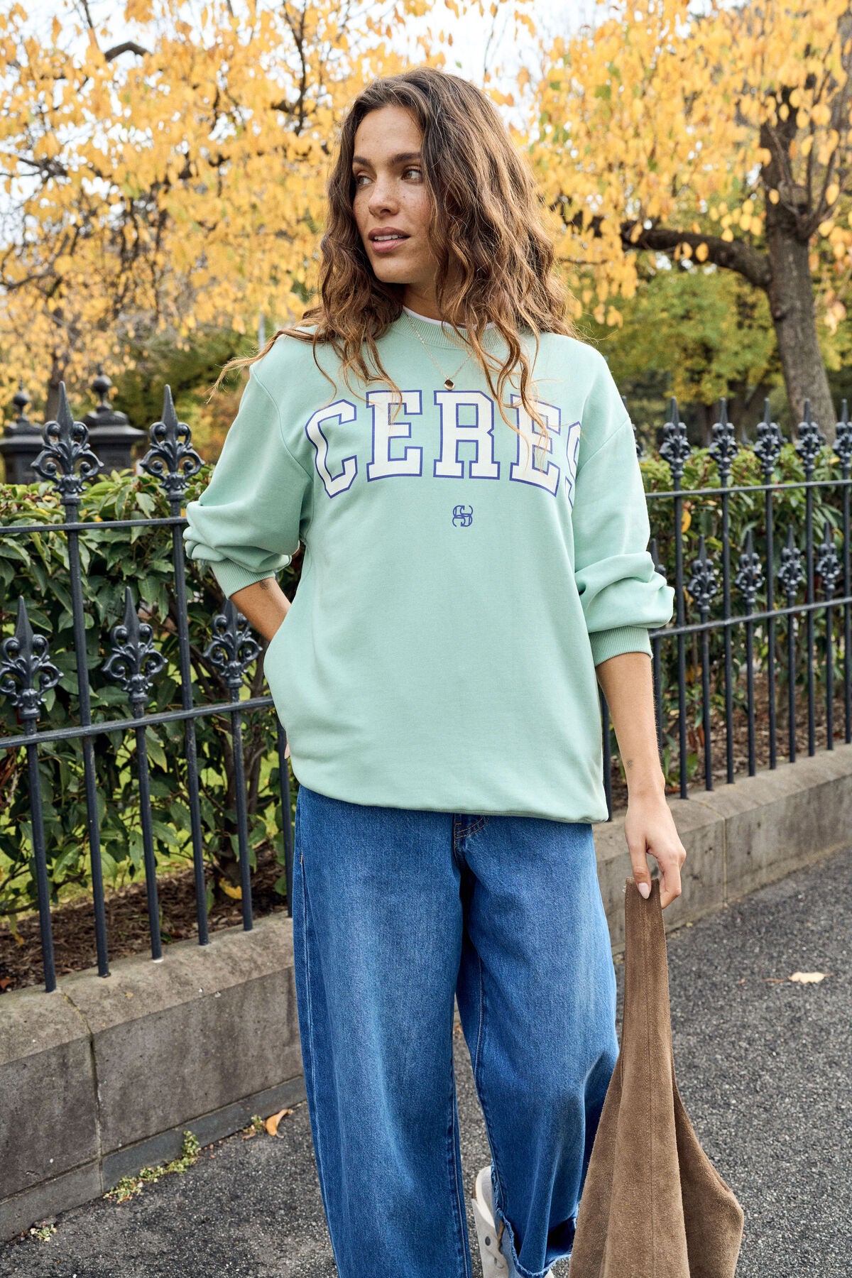 Isla Oversized Slouchy Crew | Seafoam & Polo Blue