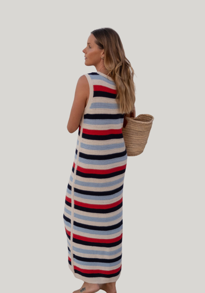 Textured Multi Stripe Knit Midi Dress