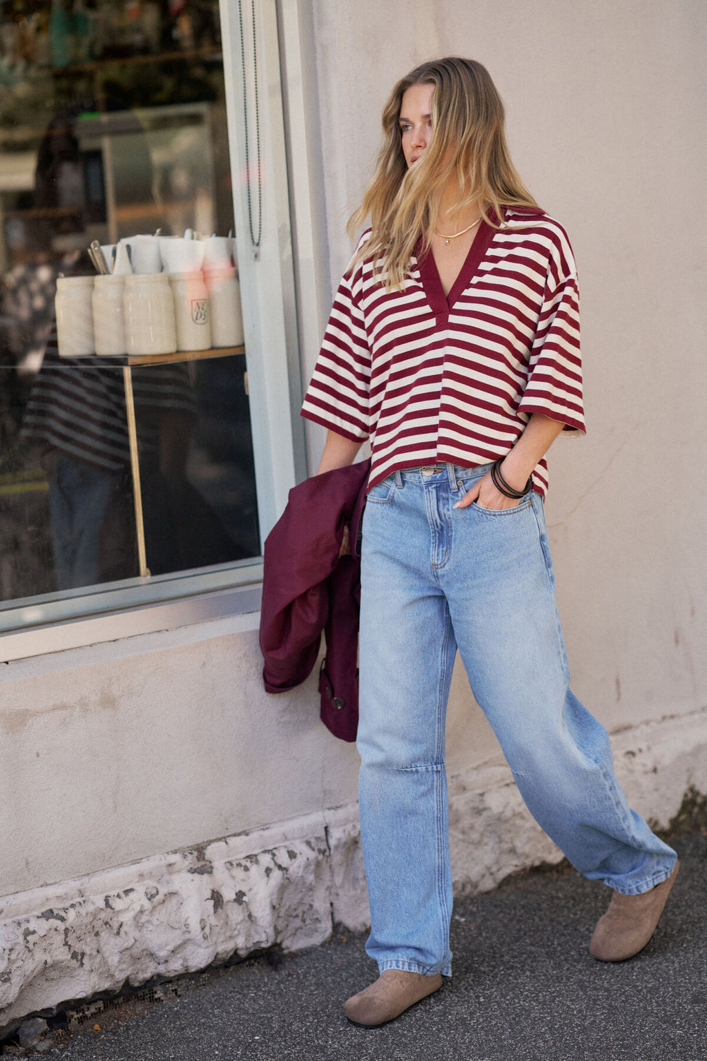 Arlie Short Sleeve Rugby | Burgundy & Milk