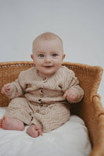 Textured Cotton Knit  Romper | Ecru Diamond