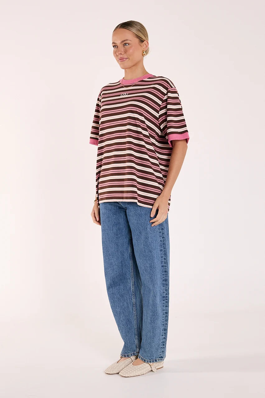 {PREORDER} Ringer Stripe Tee | Musk Choc Stripe
