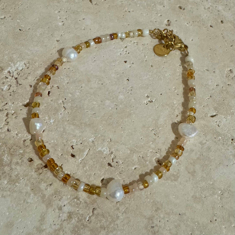 Mile - Necklace : Gold Stainless Steel / Pearly White / Adult Necklace 40-45cm