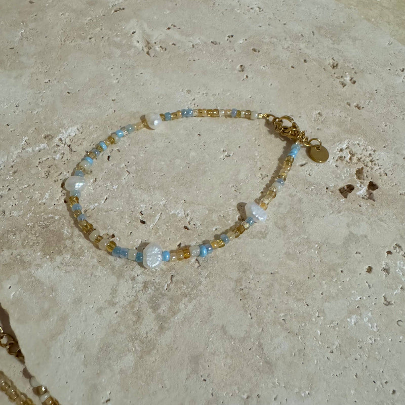 Mile - Necklace : Gold Stainless Steel / Pearly White / Adult Necklace 40-45cm