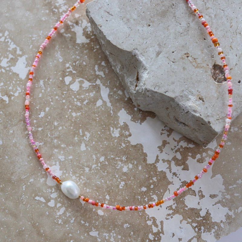 Spring - Necklace :Gold Stainless Steel / Adult Necklace 40-45cm / Mile (Multi Pearl)