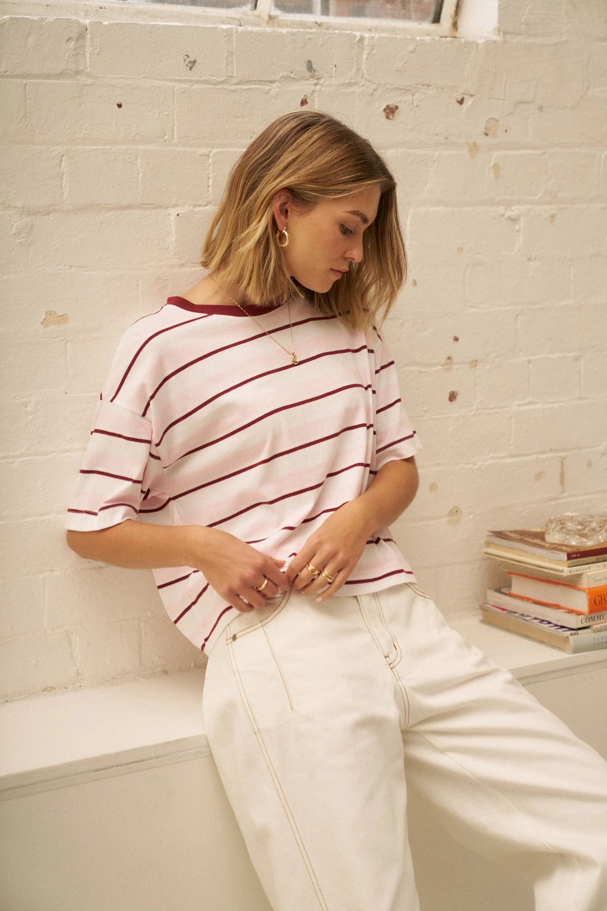 Brea Boxy Tee | Pink & Mulburry Stripe