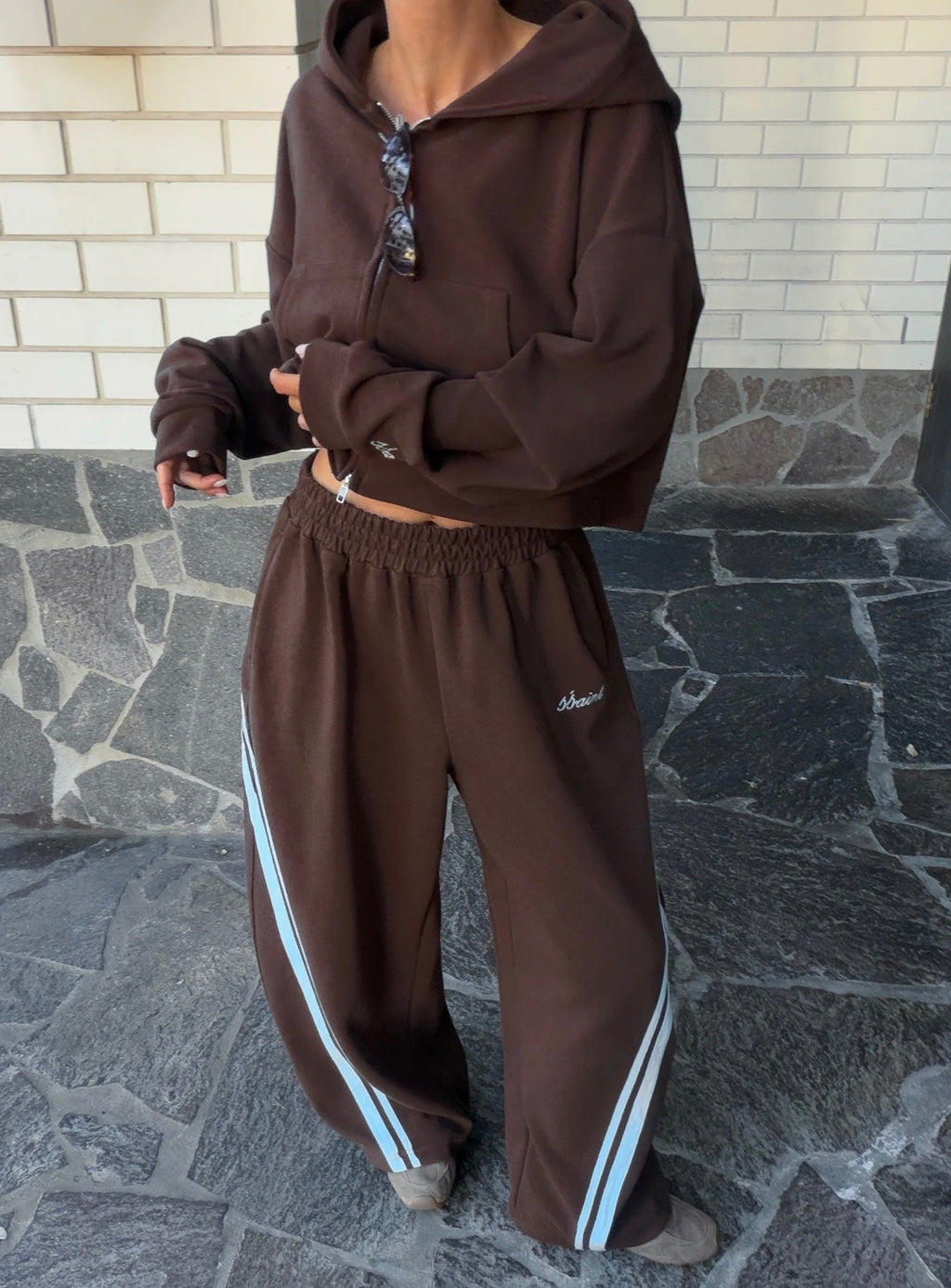 SSÀINT Cropped Hoodie | Blue & Brown