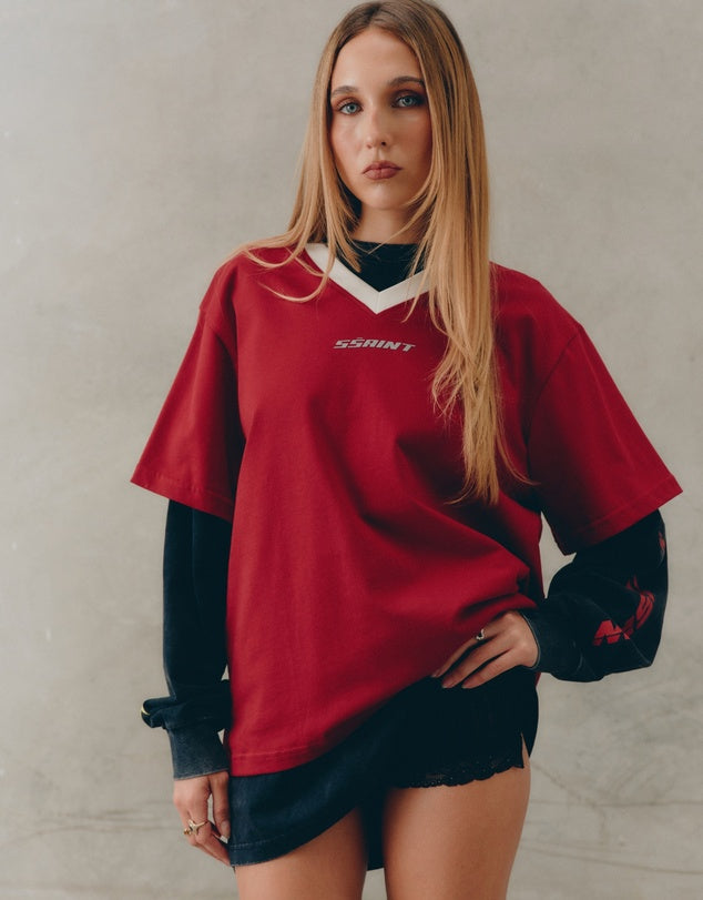 Reflective V Neck Tee | Cherry