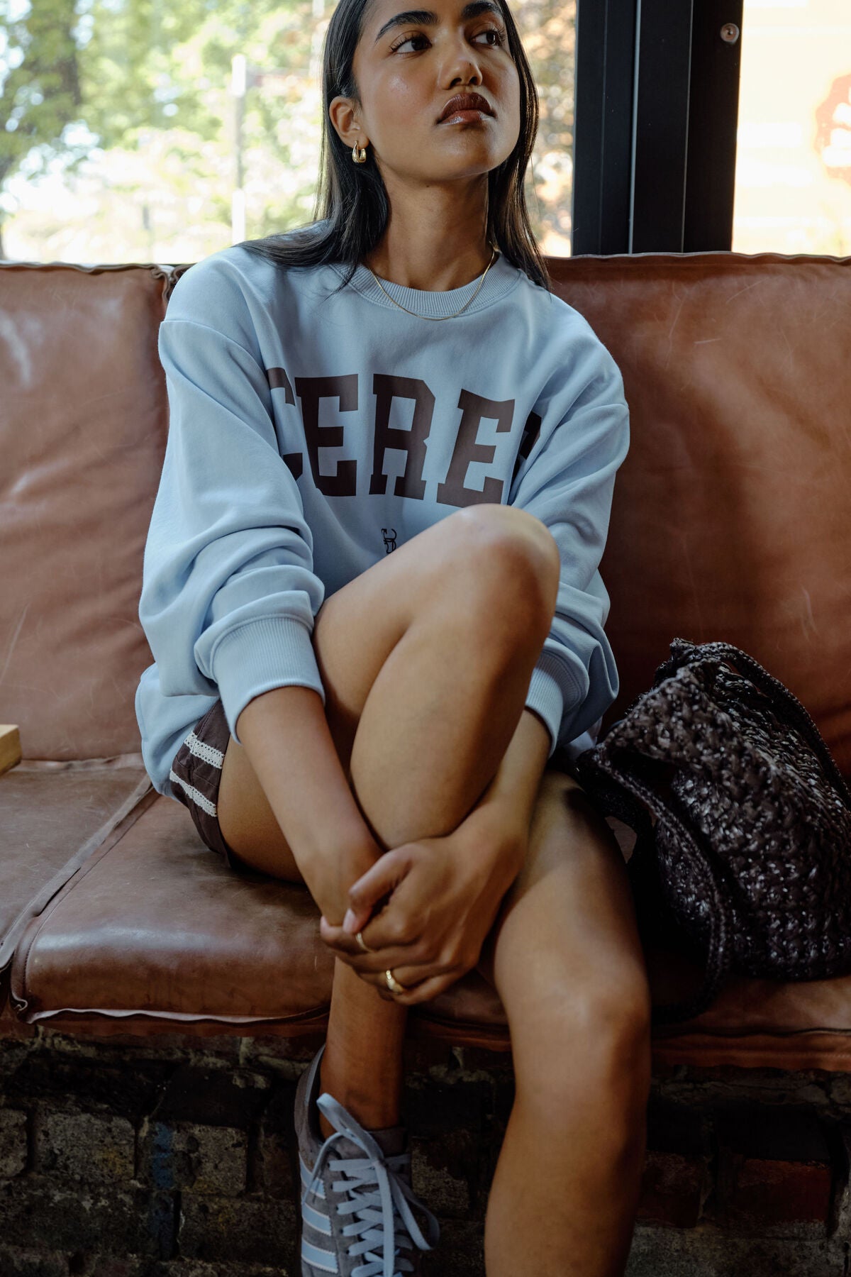 Isla Oversized Slouchy Crew | Chalk Blue
